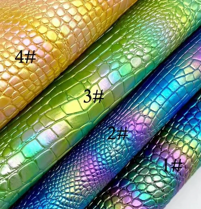 Alligator Skin Embossed Shinny Rainbow Color Glitter Holographic PVC Synthetic