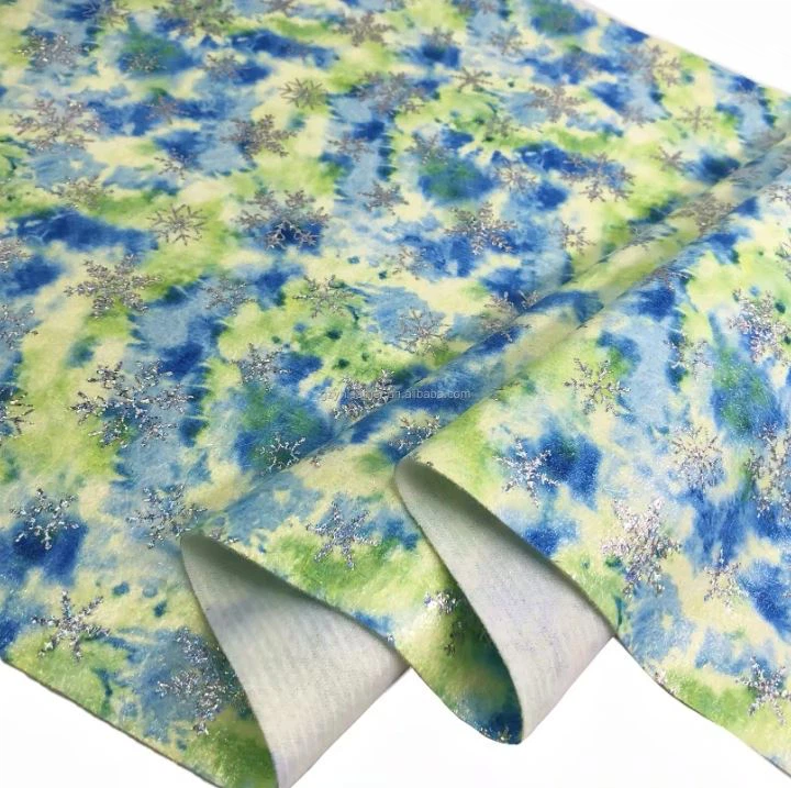 Colorful Flower Print Snowflake Pattern Shiny Faux Leather