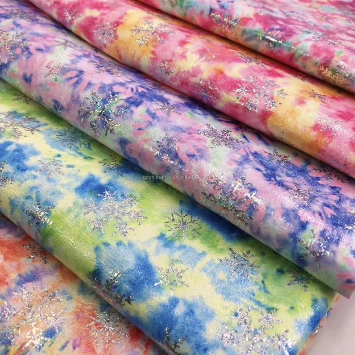 Colorful Flower Print Snowflake Pattern Shiny Faux Leather