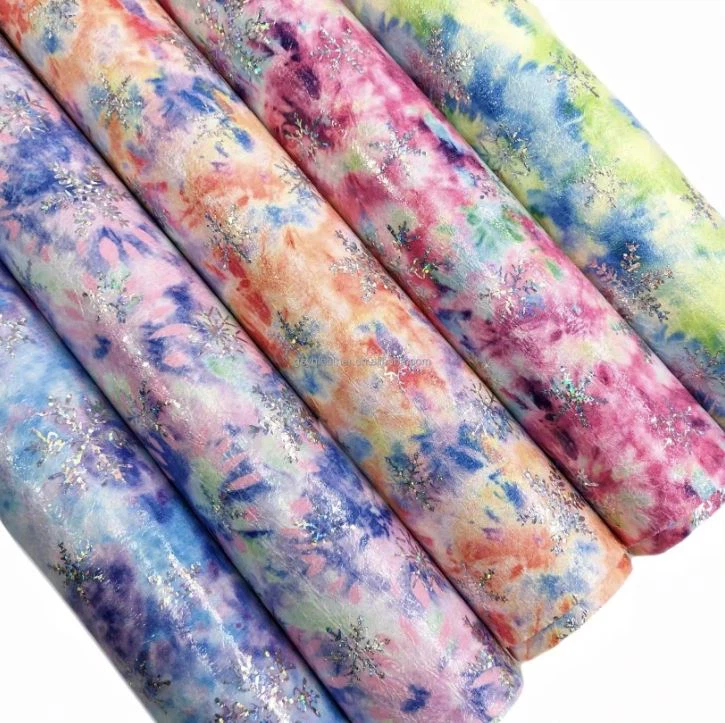 Colorful Flower Print Snowflake Pattern Shiny Faux Leather