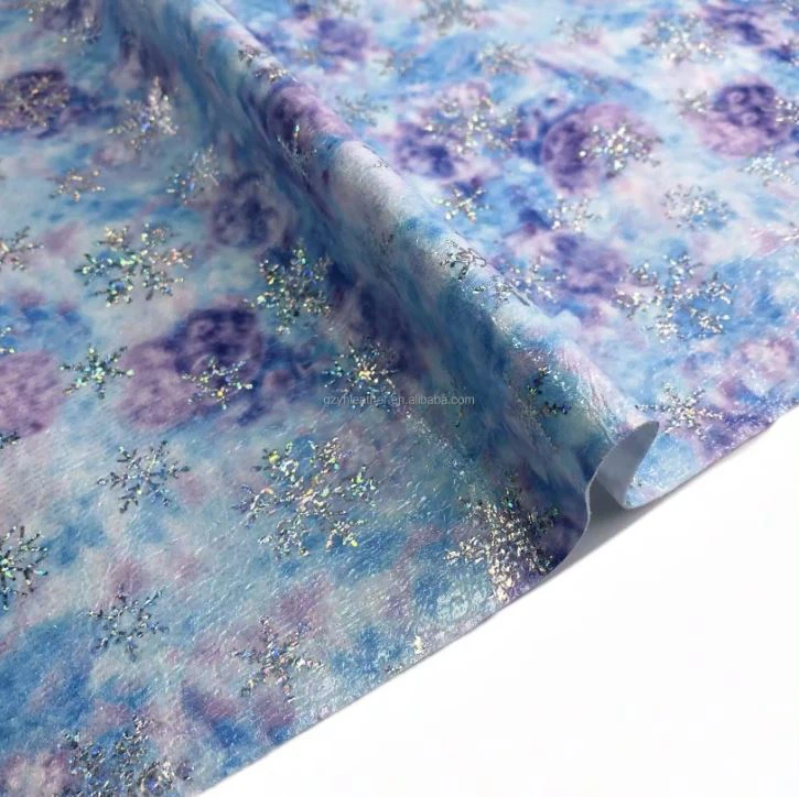 Colorful Flower Print Snowflake Pattern Shiny Faux Leather