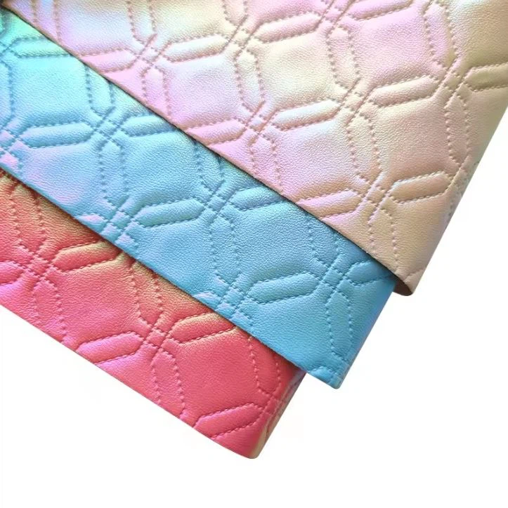 Hexagon Iridescent Design Color Embossed Laser Leather Fabric