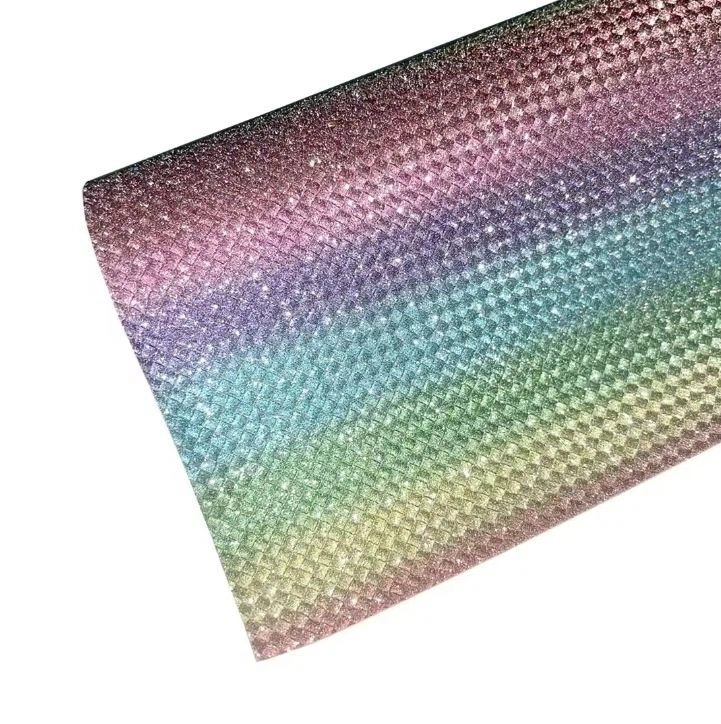 Shiny Cinderella Small Woven Lattice Colorful Cotton Fabric Or Microfiber Backing Artificial Leather TPU For Shoes And Bags