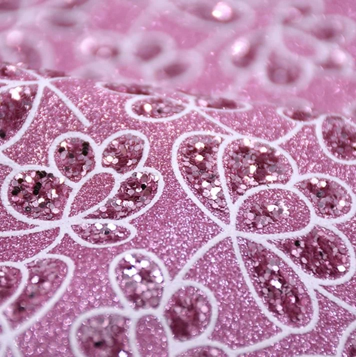 Shiny Flowers Paillette Glitter Pvc Synthetic Leather