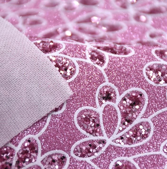 Shiny Flowers Paillette Glitter Pvc Synthetic Leather