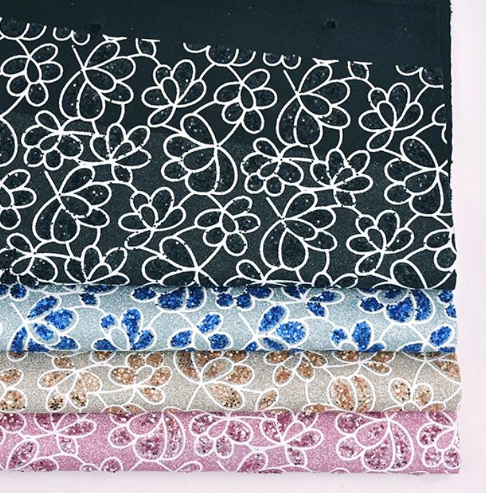 Shiny Flowers Paillette Glitter Pvc Synthetic Leather