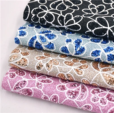 Shiny Flowers Paillette Glitter Pvc tilbúið leður