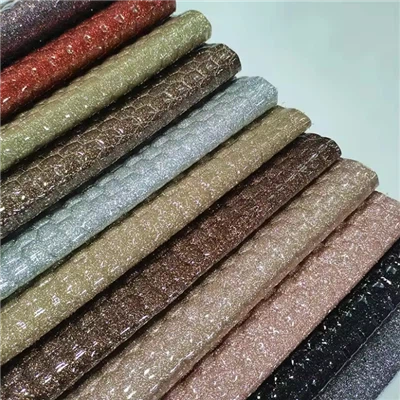 Vinyl Metallic Grade 3 Glitter útsaumað Quilted PVC PU Leður Efni Fyrir Töskur Skór Skraut