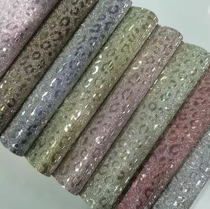 Sparkly Shiny Synthetic Vinyl Laminated Glitter Cinderella Fabric Leather For Bags Shoes