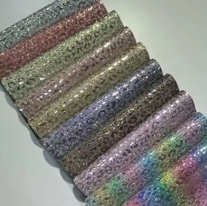 Sparkly Shiny Synthetic Vinyl Laminated Glitter Cinderella Fabric Leather For Bags Shoes