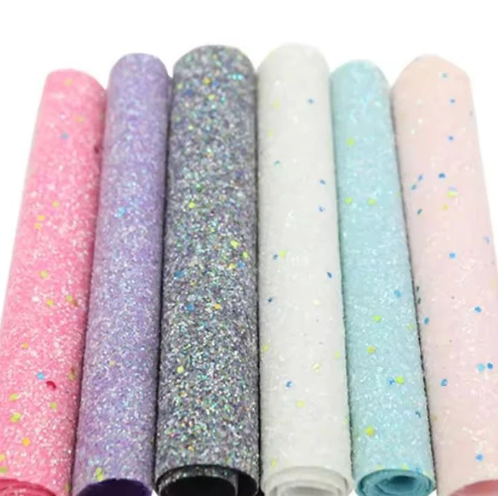 Waterproof Artificial Faux Glitter Leather Fabric Shine PU Synthetic Leather